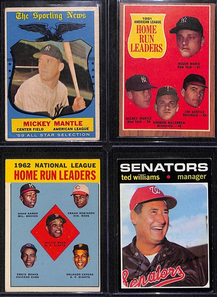 Lot of (4) Vintage Baseball Cards w. 1959 Topps Mickey Mantle All Star #564, 1962 Topps '61 HR Leaders #53, 1963 Topps 62 HR Leaders #3, 1971 T. Williams #380